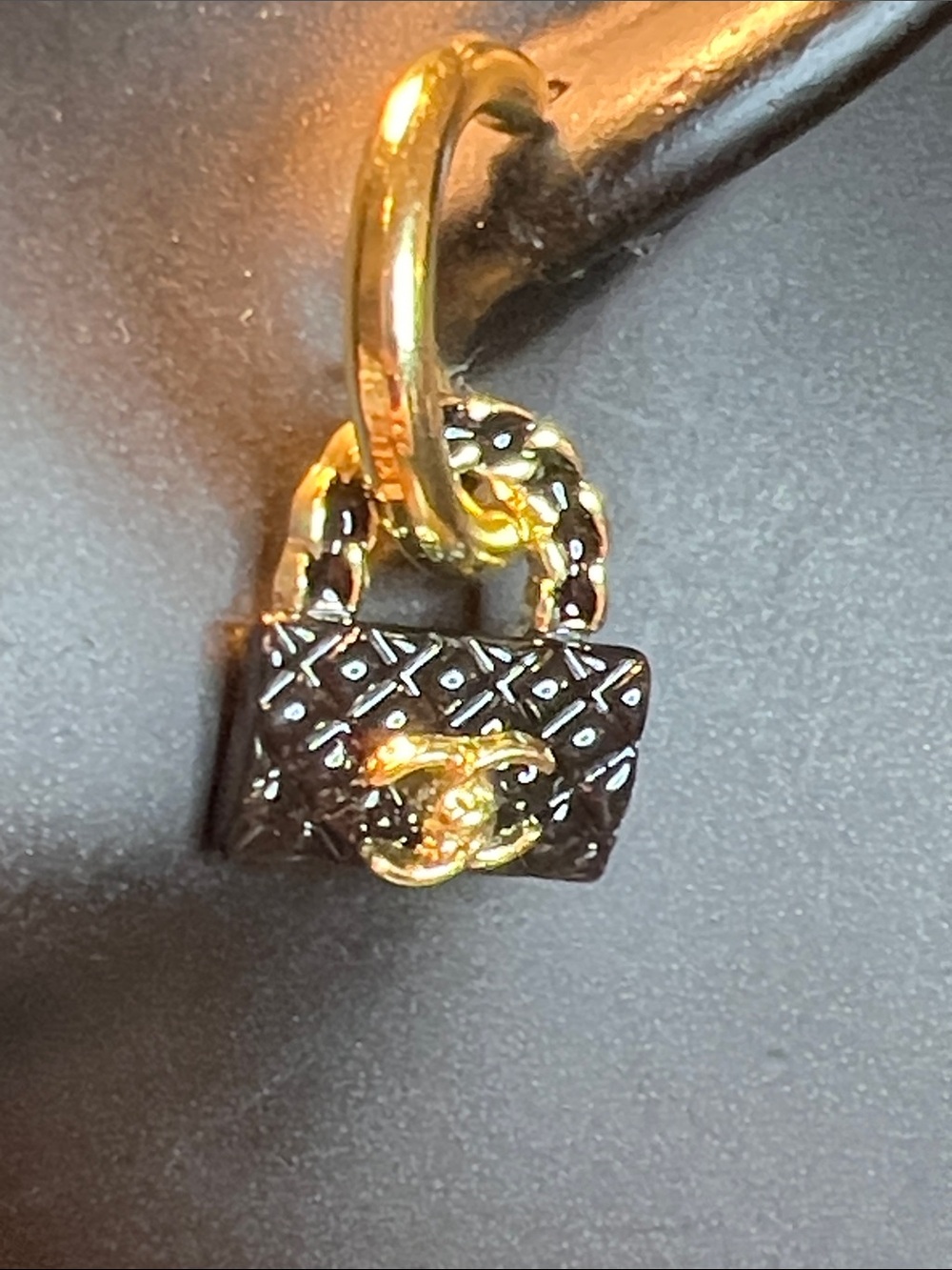 Gold and Black Quilted Handbag Charm Earring